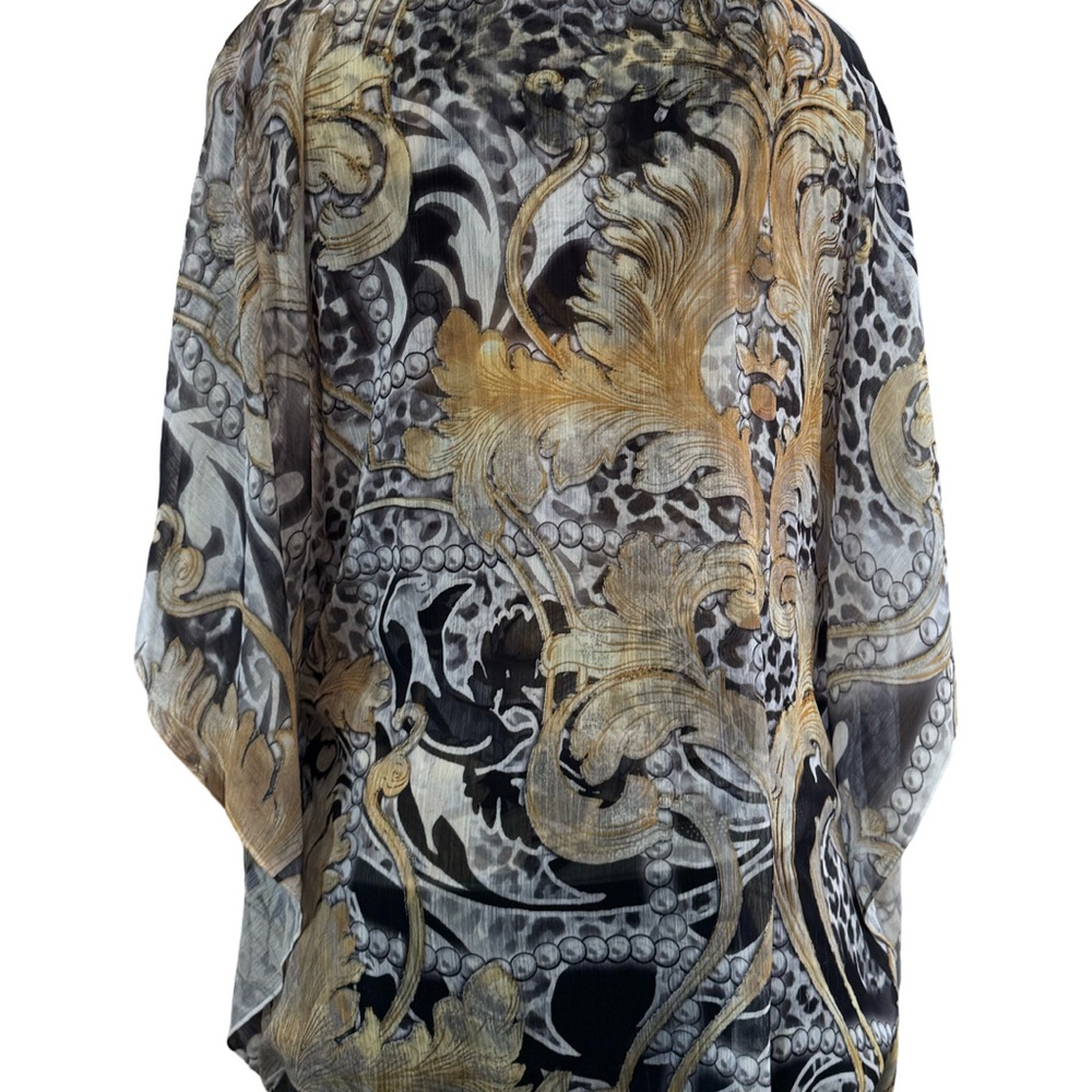 JM Collection Gold and Black Embellished Blouse with Dolman Sleeves